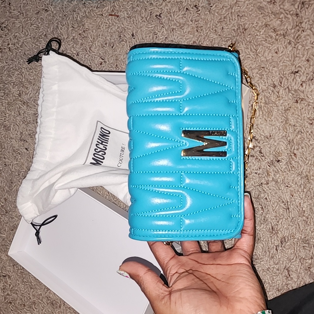 Blue leather Moschino crossbody